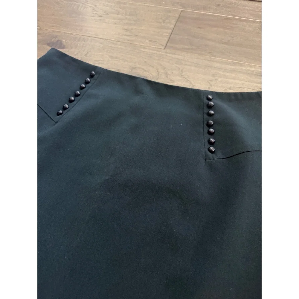 AGB Navy Blue Button Detail Pencil Skirt Size 12 Pleated Flounce Hem Lined